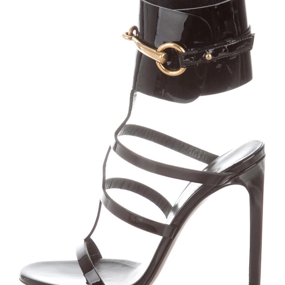 Gucci Patent Leather Black Horsebit Cage Sandals. Size EU38